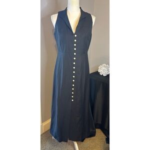 Tuckernuck Black Linen Blend Sleeveless Button Front Midi Dress Size S